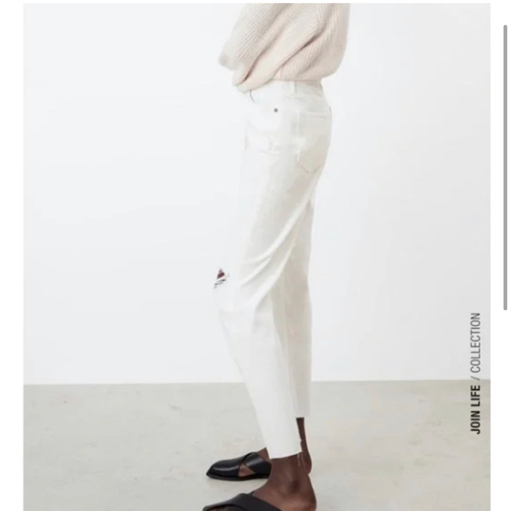 Zara Z1975 Ripped Mom Fit Jeans White Women's Size 0 NWT